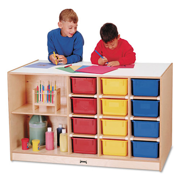 Mobile Storage Island with Assorted-Color Cubbie-Trays, 48" x 29" x 29.5", Birch