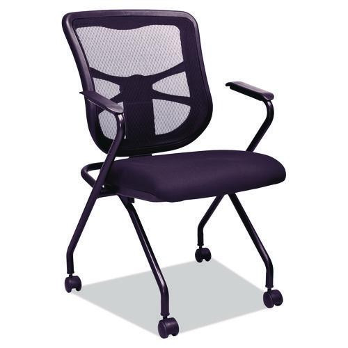 Alera Elusion Mesh Nesting Chairs with Padded Arms, Supports Up to 275 lb, 18.11" Seat Height, Black, 2/Carton