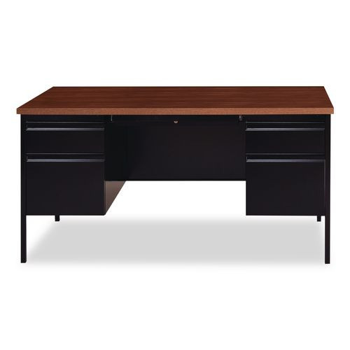 Double Pedestal Steel Desk, 60" x 30" x 29.5", Mocha/Black, Black Legs