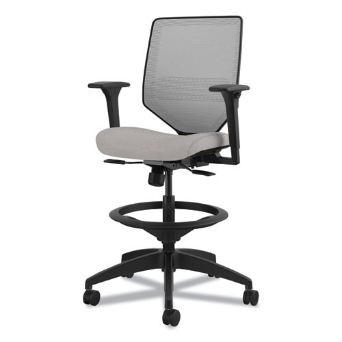 Solve Series Mesh Back Task Stool, Supports Up to 300 lb, 23" to 33" Seat Height, Sterling Seat, Fog Back, Black Base