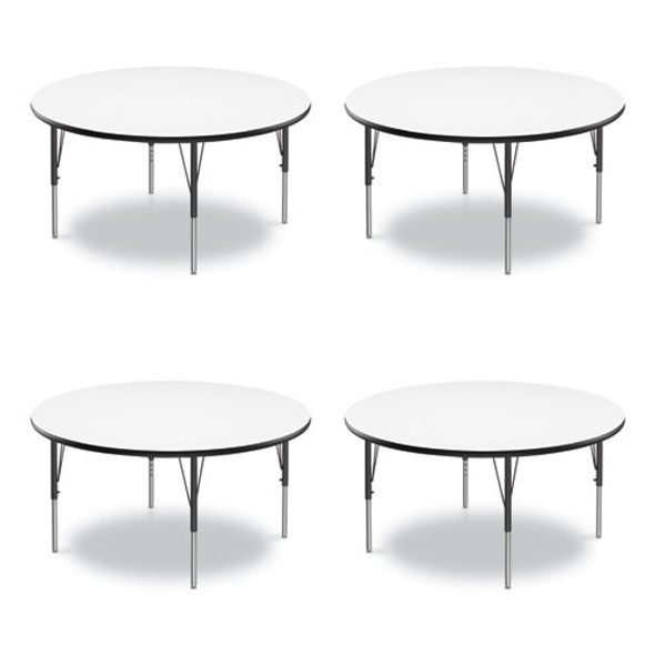 Dry Erase Markerboard Activity Tables, Round, 42" x 19" to 29", White Top, Black Legs, 4/Pallet
