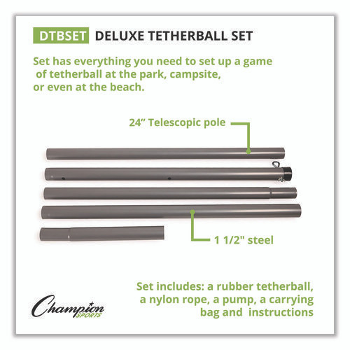 Deluxe Tether Ball Set, Tetherball/102" Cord/(4) 24" Telescoping Poles/Carry Bag/Pump with Needle