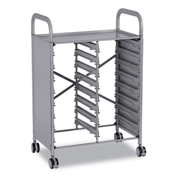 Callero Plus Double Column Trolley Set 05, Metal, 1 Shelf, 16 F1 Shallow Bins, 27.4" x 17.3" x 41.5", Silver/Light Gray