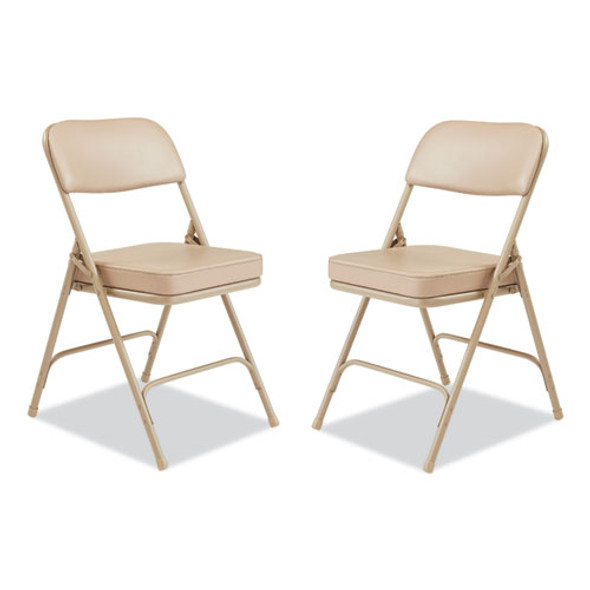 3200 Series 2" Vinyl Upholstered Double Hinge Folding Chair, Supports Up to 300lb, 18.5" Seat Height, Beige, 2/Carton