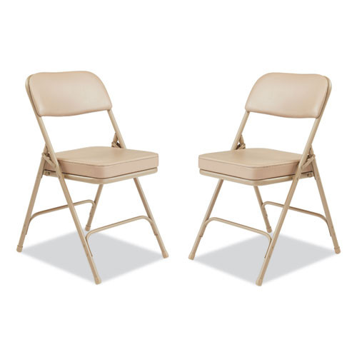 3200 Series 2" Vinyl Upholstered Double Hinge Folding Chair, Supports Up to 300lb, 18.5" Seat Height, Beige, 2/Carton