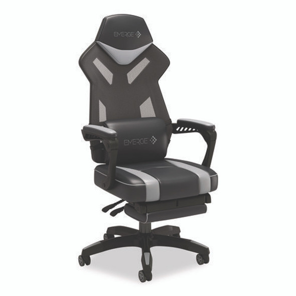 Vomax Bonded Leather Gaming Chair, Supports Up to 275 lb, 18.5" to 22.2" Seat Height, Black/Gray Back/Seat, Black Base
