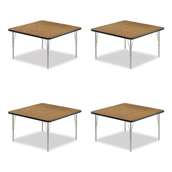 Adjustable Activity Tables, Square, 48" x 48" x 19" to 29", Medium Oak Top, Silver Legs, 4/Pallet