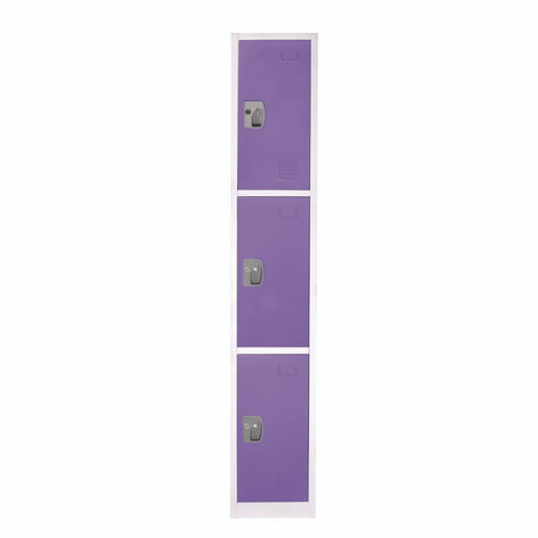 Steel Storage Locker, 3 Compartment, 12 x 12 x 72, Purple