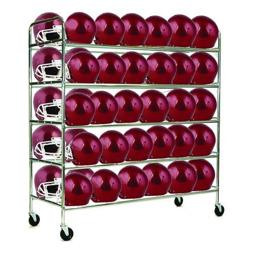 60 Helmet Football Cart, Five Shelves, Metal, 176 lb Capacity, 24" x 61" x 65", Chrome