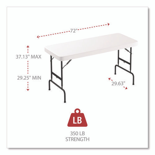 Fold in Half Plastic Folding Table, Rectangular, 72w x 29.63d x 29.25 to 37.13h, White
