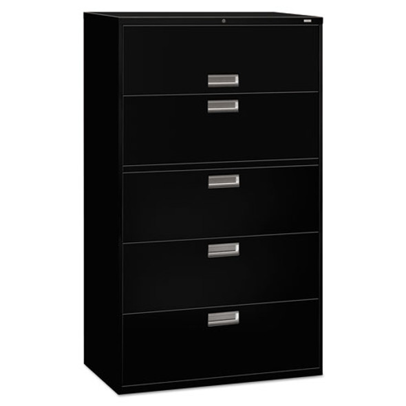 Brigade 600 Series Lateral File, 4 Legal/Letter-Size File Drawers, 1 Roll-Out File Shelf, Black, 42" x 18" x 64.25"