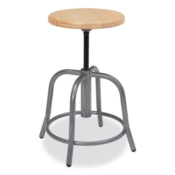6800 Series Height Adjustable Wood Seat Swivel Stool, Supports Up to 300 lb, 19" to 25" Seat Height, Maple Seat, Gray Base
