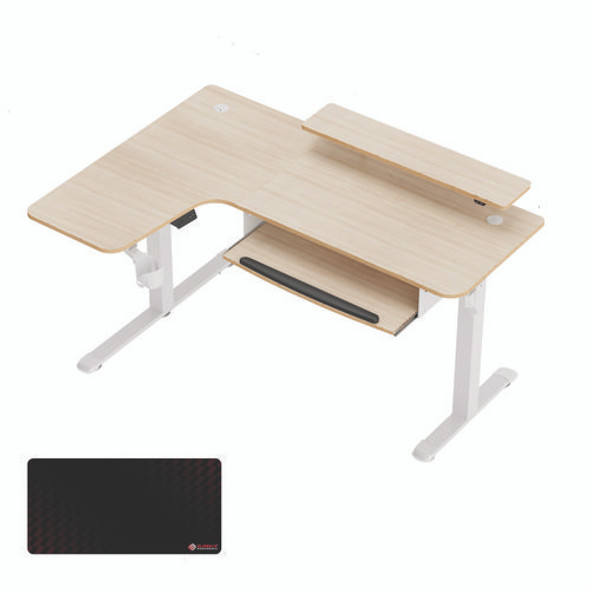 L-Shaped Standing Desk with Keyboard Tray, Left Desk, 61.25" x 43.25" x 34.38" to 52.88", Maple White/White