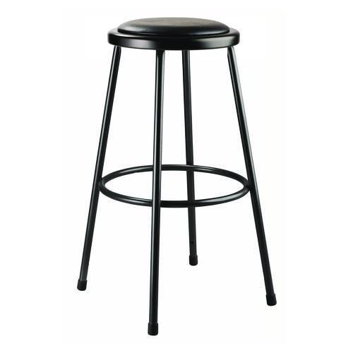 6400 Series Fixed Height Heavy Duty Vinyl Padded Steel Stool, Backless, Supports 500 lb, 30" Seat Height, Black Seat/Base