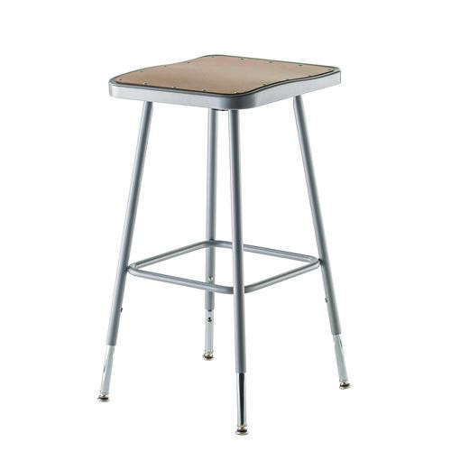 6300 Series Height Adjust Heavy Duty Square Seat Steel Stool, Backless, 500lb, 23.75" to 31.75" Height, Brown Seat, Gray Base