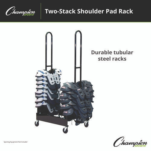 Mobile Two-Stack Shoulder Pad Rack, Metal, 176 lb Capacity, 24" x 30" x 69", Black