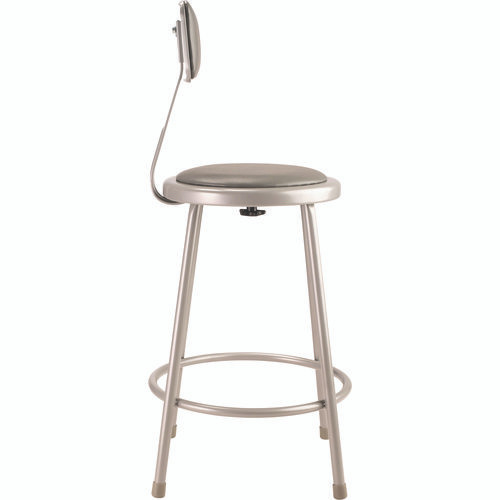 6400 Series Heavy Duty Vinyl Padded Steel Stool With Backrest, Supports Up to 500 lb, 24" Seat Height, Gray Seat, Gray Base