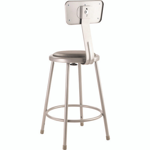 6400 Series Heavy Duty Vinyl Padded Steel Stool With Backrest, Supports Up to 500 lb, 24" Seat Height, Gray Seat, Gray Base