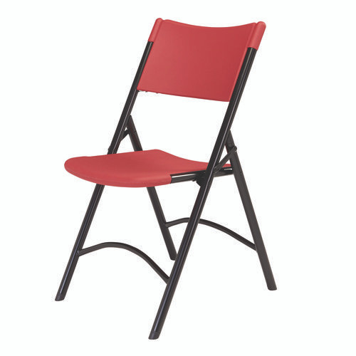 600 Series Heavy Duty Plastic Folding Chair, Supports Up to 500 lb, 18" Seat Height, Red Seat/Back, Black Base, 4/Pack