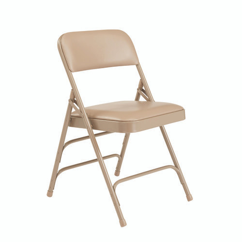 1300 Series Premium Vinyl Upholstered Triple Brace Double Hinge Folding Chair, Supports 500 lb, Beige Seat/Back/Base, 4/Pack