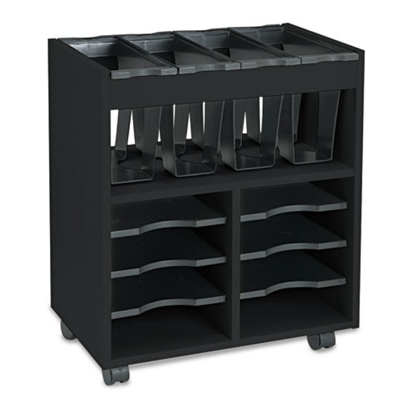 Go Cart Mobile File, Engineered Wood, 8 Shelves, 4 Bins, 14.5" x 21.5" x 26.25", Black Go Cart Mobile File, Engineered Wood, 8 Shelves, 4 Bins, 14.5" x 21.5" x 26.25", Black
