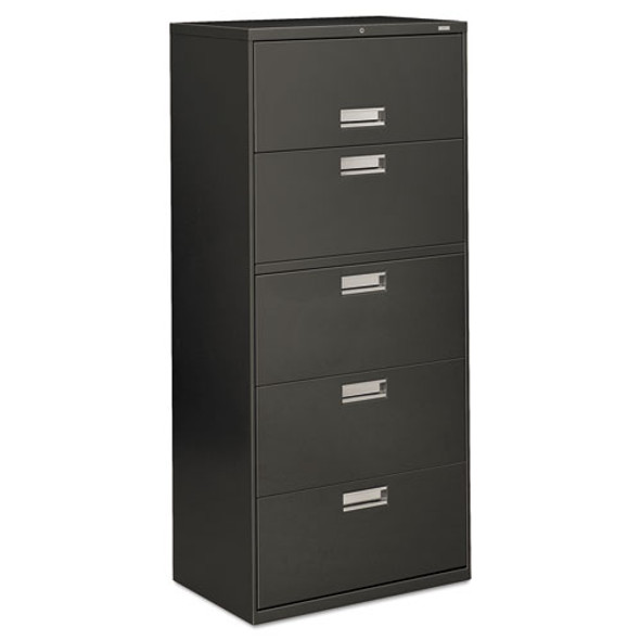 Brigade 600 Series Lateral File, 4 Legal/Letter-Size File Drawers, 1 File Shelf, 1 Post Shelf, Charcoal, 30" x 18" x 64.25"