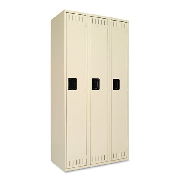 Single-Tier Locker, Three Lockers with Hat Shelves and Coat Rods, 36w x 18d x 72h, Sand