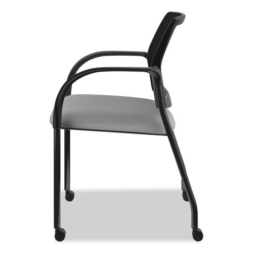 Ignition Series Mesh Back Mobile Stacking Chair, Fabric Seat, 25" x 21.75" x 33.5", Frost Seat, Black Back, Black Base