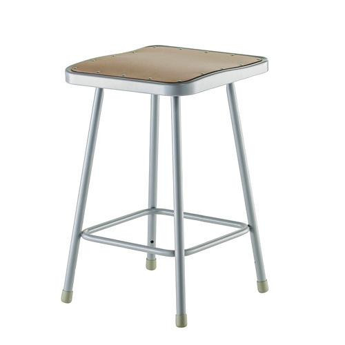 6300 Series Heavy Duty Square Seat Steel Stool, Backless, Supports Up to 500 lb, 23.25" Seat Height, Brown Seat, Gray Base