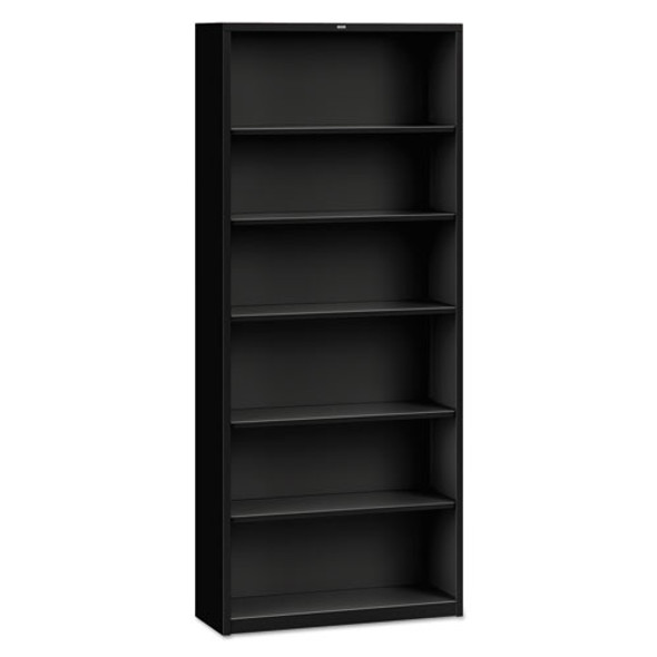 Metal Bookcase, Six-Shelf, 34.5w x 12.63d x 81.13h, Black