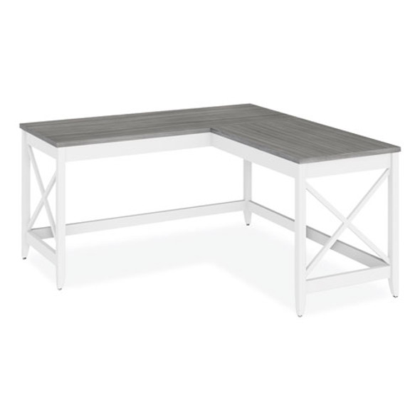 L-Shaped Farmhouse Desk, 58.27" x 58.27" x 29.53", Gray/White L-Shaped Farmhouse Desk, 58.27" x 58.27" x 29.53", Gray/White