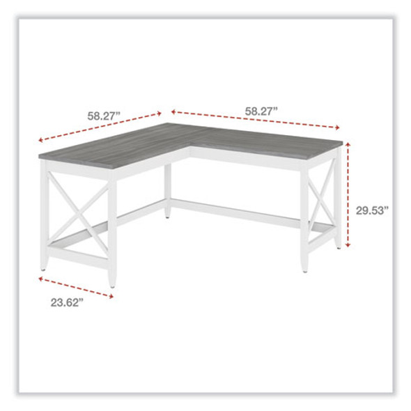 L-Shaped Farmhouse Desk, 58.27" x 58.27" x 29.53", Gray/White L-Shaped Farmhouse Desk, 58.27" x 58.27" x 29.53", Gray/White