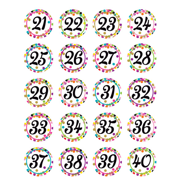 Confetti Numbers Stickers, 120 Per Pack, 6 Packs