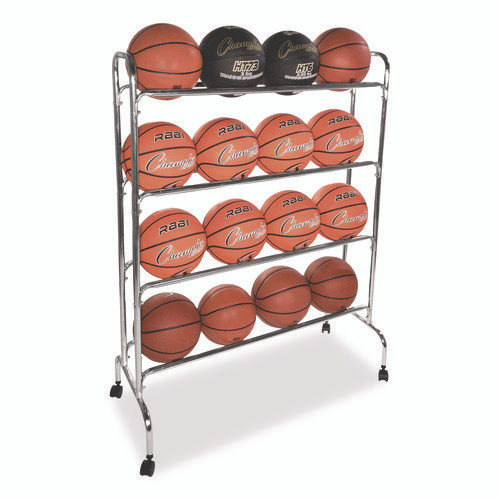 Powder-Coated Ball Cart, Metal, 132 lb Capacity, 17 x 41 x 53, Silver