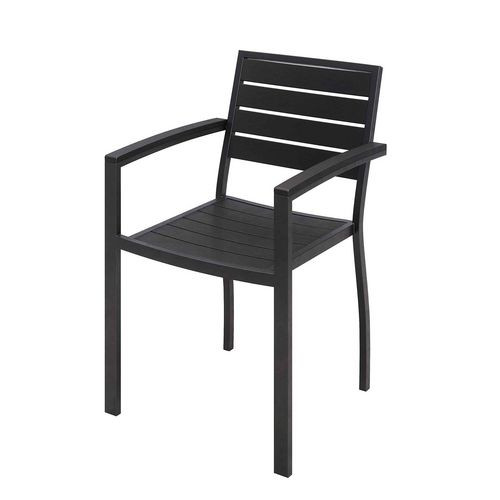 Eveleen Outdoor Patio Table with Four Black Powder-Coated Polymer Chairs, Square, 35", Black
