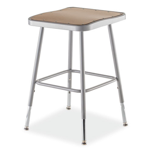 6300 Series Height Adjustable HD Square Seat Stool, Backless, Supports Up to 500 lb, 18" to 26" Seat Height, Brown/Gray