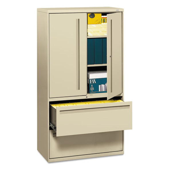 Brigade 700 Series Lateral File, Three-Shelf Enclosed Storage, 2 Legal/Letter-Size File Drawers, Putty, 36" x 18" x 64.25"