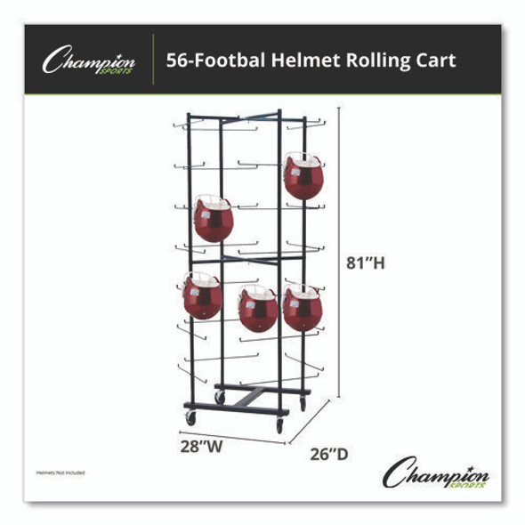 56 Football Helmet Rolling Rack, 26" x 28" x 81", Black