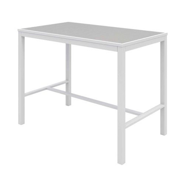 Eveleen Outdoor Bistro Patio Table with Four Gray Powder-Coated Polymer Barstools, 32 x 55, Gray