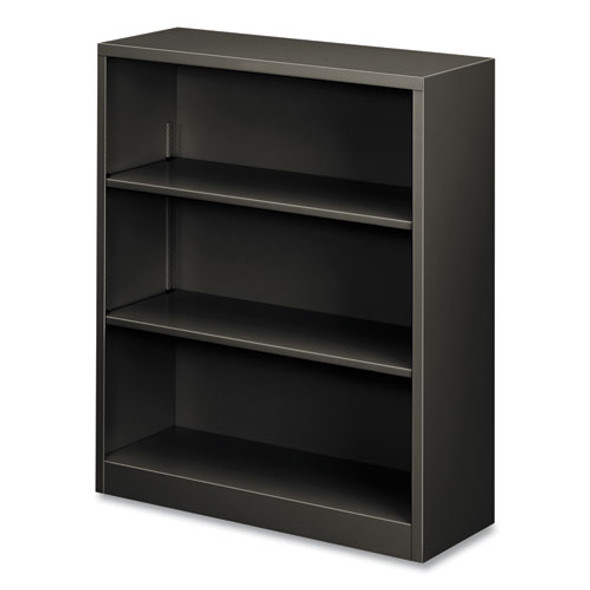 Metal Bookcase, Three-Shelf, 34.5w x 12.63d x 41h, Charcoal