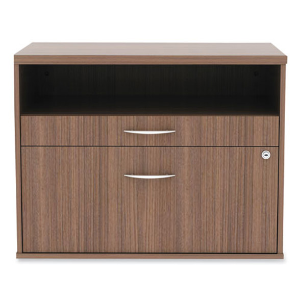 Alera Open Office Desk Series Low File Cabinet Credenza, 2-Drawer: Pencil/File, Legal/Letter, 1 Shelf,Walnut,29.5x19.13x22.88