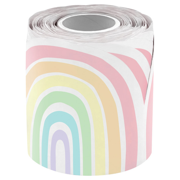 Pastel Pop Rainbows Die-Cut Rolled Border Trim, 50 Feet, 3 Rolls