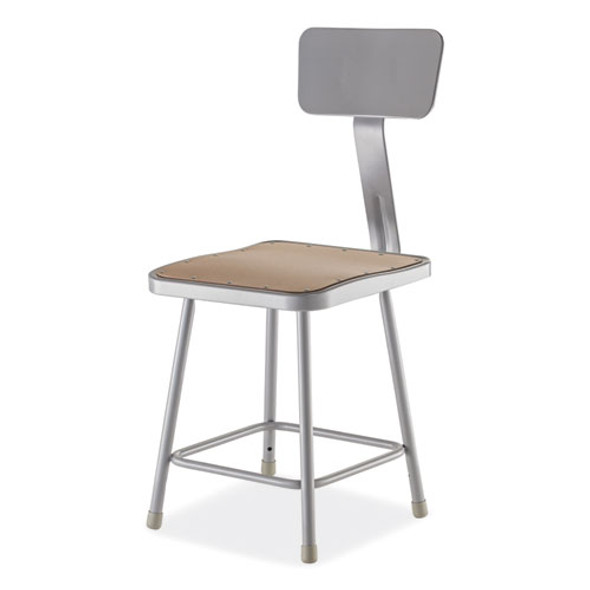6300 Series Heavy-Duty Square Seat Stool with Backrest, Supports Up to 500 lb, 17.5" Seat Height, Brown Seat, Gray Back/Base