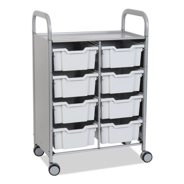 Callero Plus Double Column Trolley Set 13, Metal, 1 Shelf, 8 F2 Deep Bins, 27.4" x 17.3" x 41.5", Silver/Light Gray