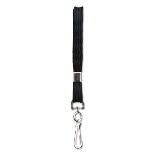 Flat Lanyard with J Hook, Black, Pack of 100