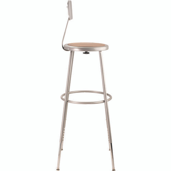6200 Series Height Adjustable Heavy Duty Steel Stool With Backrest, 32" to 39" Seat Height, Brown Seat, Gray Back/Base