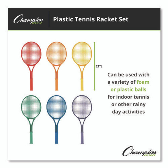 Plastic Tennis Racket Set, Six 21" Rackets, Assorted Colors