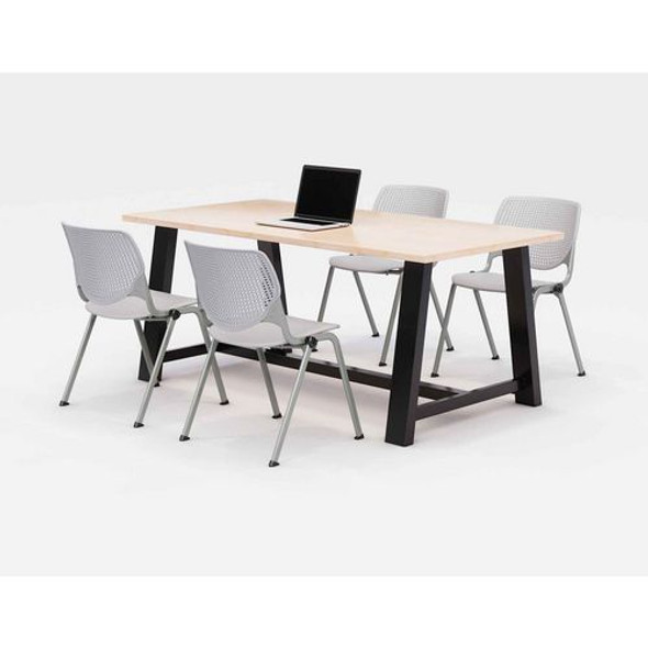 Midtown Dining Table with Four Light Gray Kool Series Chairs, 36 x 72 x 30, Kensington Maple
