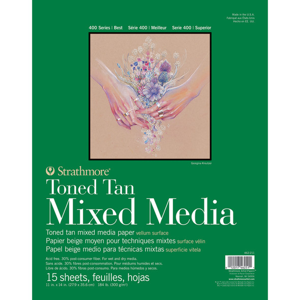 400 Series Mixed Media Pad, Toned Tan, Glue Binding, 15 Sheet, 11x14 inch, 1 Count