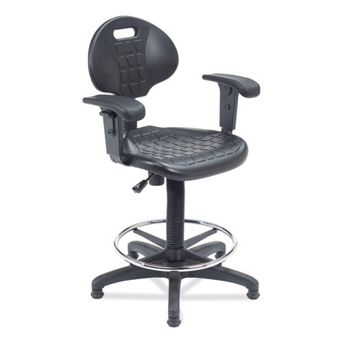 6700 Series Adjustable Height Polyurethane Task Stool with Arms, Supports Up to 300 lb, 22" to 32" Seat Height, Black